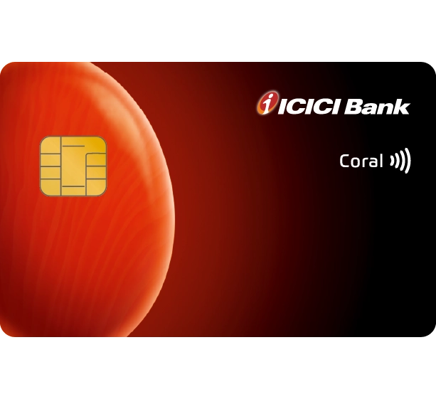 ICICI Bank NRI Coral credit card in red and blue design