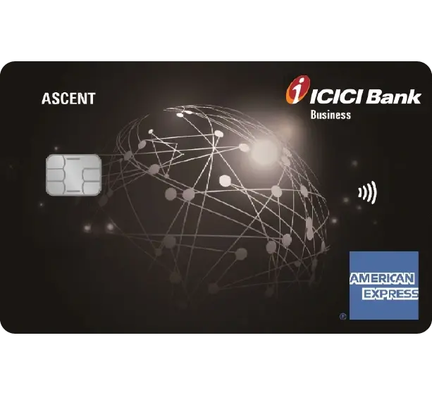 ICICI Bank Essential Business card with netword design and American Express logo.